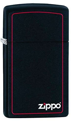 Zippo Briquet tempête – Design Logo avec Cadre et Bordure Rouges – Noir Mat Fin – Image Couleur – Rechargeable – Réutilisable – Design Coupe-Vent – Boîte Cadeau – Fabriqué aux États-Unis