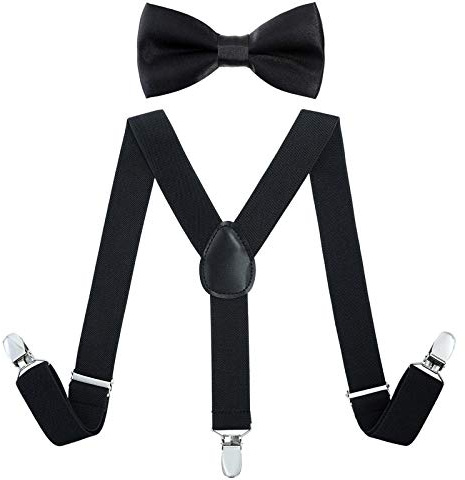 Kajeer Children Kids Braces Bow Tie Set - Adjustable Elastic Suspenders with Bowtie set for Boys & Girls Black, 25Inch(5 months - 6 Years)