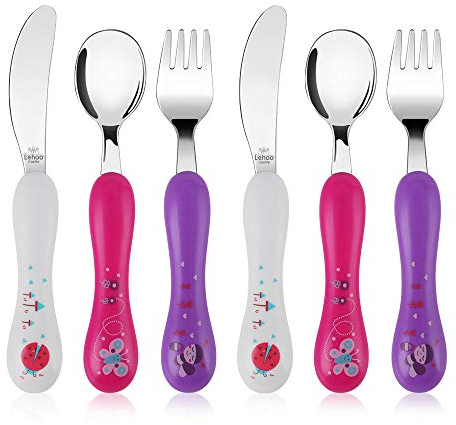 Lehoo Castle KinderBesteck, 6-teilig KinderBesteck Edelstahl, Kleinkind Gabeln Löffel Messer Set, Baby Löffel Gabel Messer