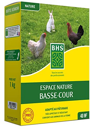 BHS Gazon Espace Nature Basse Cour - 1kg - 40 m² - Riche en Protéine Destiné Au Bien-Etre Des Animaux En Extérieur - Implantation Rapide Et Homogène ENBC1