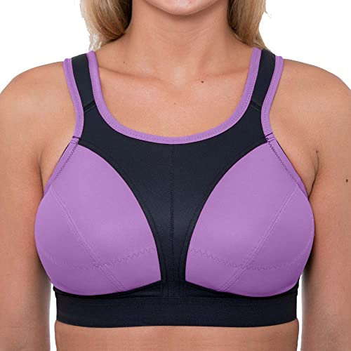Gemm Ladies Plus Size Sports Bra for Women High Impact No Bounce Non Wired Large Busts Including Free Bra Extender Gym Exercise Yoga Running Athletic Workout Sportswear (42 J, Black & Lilac)