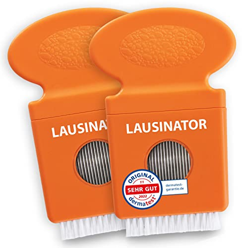 LAUSINATOR Läusekamm 2er Set, Nissenkamm extra fein, Kinder + Erwachsene + informative Läuse-Fibel