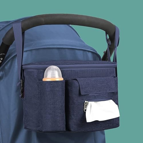 Borsa Passeggino Borsa Organizer,Impermeabile Borsa per Passeggino Universale,Multifunzione borsa cambio neonato con Tracolla,Organizer Per Carrozzina Con Portabicchieri per Carrozzina blu navy