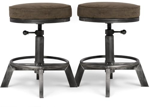 BOKKOLIK Vintage Short Bar Stools Swivel PU Seat 15-21inch Height Adjustable Extra Guest Chair Kitchen Island Counter Stool(Set of 2)