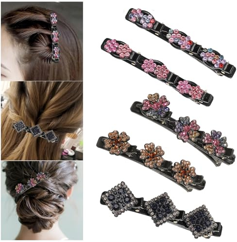 Pince à Cheveux Tressée Barrette à Cheveux Laterale a Trois Fleurs Bandes de Cheveux en Tissu Satiné pour Femme Fille Cheveux à Double Couche Décoration Pince à Cheveux Colibri Avec Fleur en Cristal