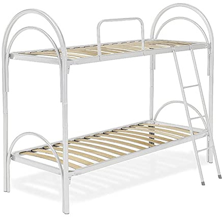 Comprarredo Letto a castello scomponibile salvaspazio con reti a doghe 80x190 e telaio in acciaio con scaletta e sponda anticaduta, colore struttura bianco