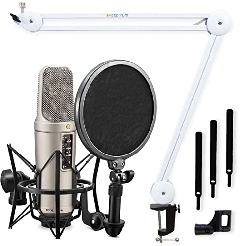 Rode NT2-A - Juego de micrófono condensador y trípode de mesa keepdrum MS138 WH, color blanco