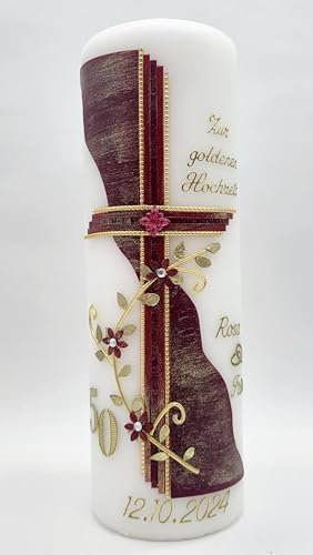 Hochzeitskerze GH-38 zur goldenen Hochzeit in vers. Farben inkl. Namen und Datum