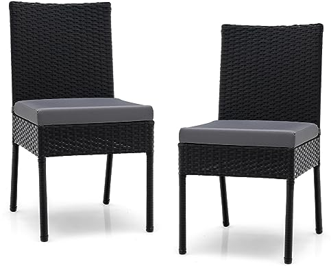 GIANTEX 2er Set Gartenstuhl Garten Essstuhl PE-Rattan, Rattanstuhl Balkonstuhl Terrassenstuhl mit Kissen, Gartensessel Sessel Stuhl bis 150 kg belastbar, 44,5 x 57 x 88 cm