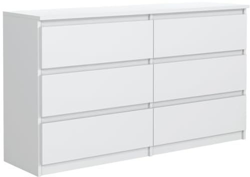 MebLocker Kommode mit 6 Schubladen 140 cm Ideal für Wohnzimmer, Schlafzimmer, Kinderzimmer, Jugendzimmer und Büro Moderne Elegante Lösung für stilvolle Aufbewahrung (Weiß)
