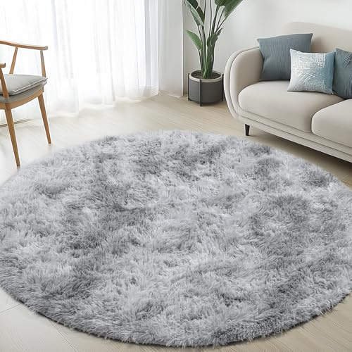 Sour Lemon Tappeti per soggiorno, 120 x 120 cm, Tappeto rotondo grigio per camera da letto, tappeto lavabile, antiscivolo, soffice, tappeti pelosi morbidi, tappetino per bambini, ingresso, soggiorno