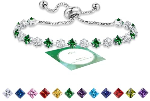 HEEYA Armband för kvinnor, sterling silverpläterat tennisarmband för kvinnor, justerbara månadssten armband för kvinnor, födelsedagspresenter till henne, med låda och kort, 6,1 tum till 10,4 tum