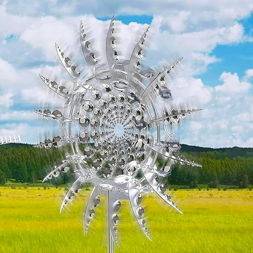 Moulin a Vent Jardin Exterieur Moulin à Vent en Métal Unique et Magique 3D Eolienne de Jardin Éoliennes Solaires pour Pelouse pour La Cour et Le Jardin