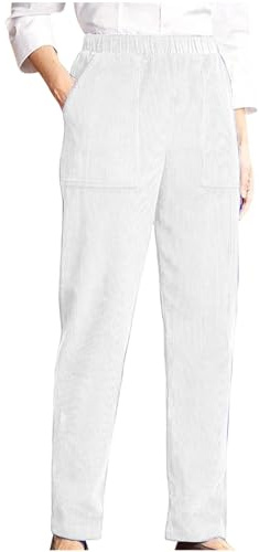 Pantalones de pana para mujer con pierna recta, cintura elástica, pantalones de trabajo de ajuste suelto, color sólido, pantalones casuales con bolsillos, pantalones cómodos de estilo lounge para