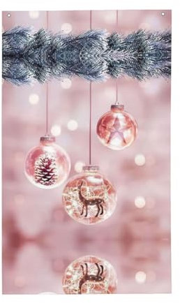 Drapeau de Noël amusant avec impression de boules de Noël roses - 0,9 x 1,5 m - Drapeau de jardin - Pour extérieur/intérieur - Décoration d'intérieur