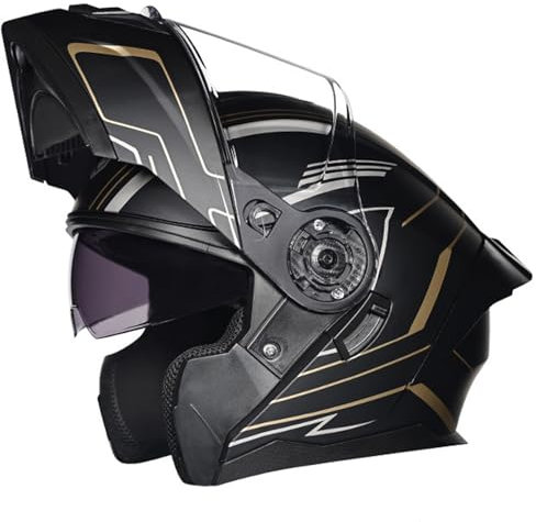 RUYICZB Motorradhelm, Integralhelm, Klapphelm, DOT/ECE-Geprüfter Modularer Doppelvisier-Motorradhelm Mit Getönten Visieren Für Männer Und Frauen, Renn-Moped-ATV-Helm,Black Gold,L 57~58CM