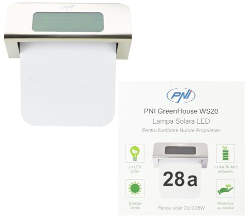 PNI GreenHouse WS20 - Lampada solare a LED per illuminazione con numero civico, montaggio a parete