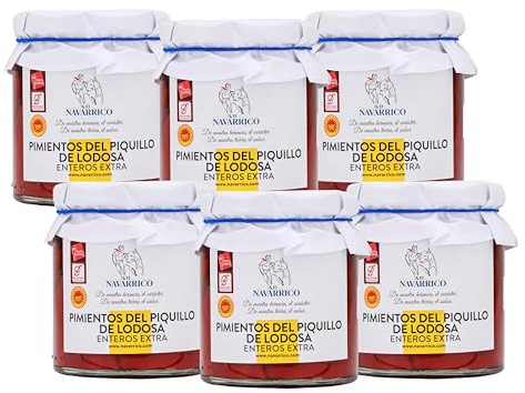 El Navarrico - Pimientos del Piquillo de la Denominación de Origen Lodosa | Agricultura Tradicional | Naturales y Frescos | Pack de 6 (220 gr - tarro)