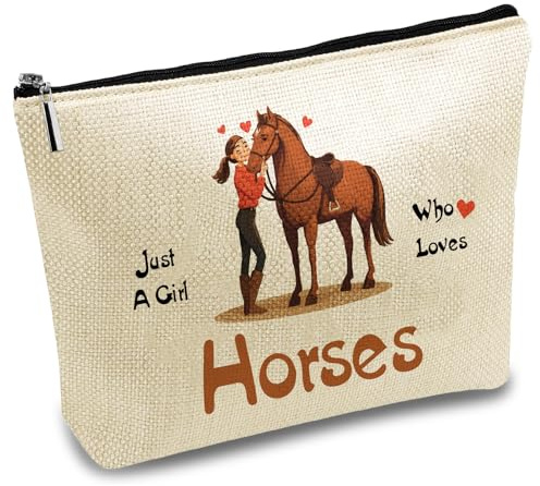 CREATCABIN Trousse Maquillage Toile Motif Chevaux Trousse Maquillage Multifonction Fermeture Éclair Trousse Toilette Sac Rangement Voyage Sac Main Organisateur Rangement Portable pour Femme 25x18cm
