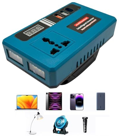 Inversor De Batería 21V - Luz LED Incorporada Convertidor Batería Coche - Cargador Portátil para Generador De Acampada Automóvil Exterior Hogar Camión