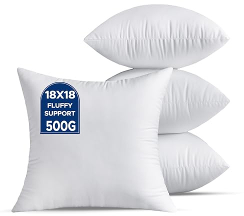 QSWRD 18 x 18 Throw Pillow Inserts Pack of 4 Medium White Decorative Square Pillows for Living Room Couch Bed Sofa Cushion Sham Stuffer Indoor