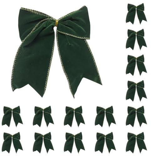 DONGKER Fiocchi di Natale, 15 Pezzi 5,9 Fiocco per Albero di Natale in Velluto con Filo Flessibile, Fiocchi Natalizi Decorazioni da Appendere per Ghirlanda di Natalizie, Porte, Pareti, Caminetti
