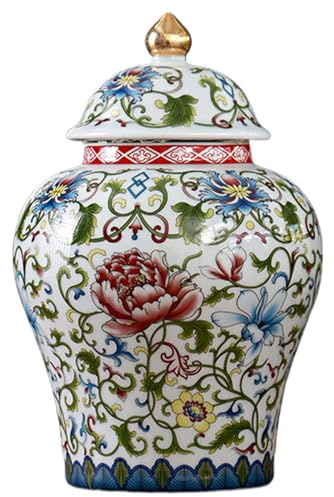Vaso in ceramica 5x8 pollici 1L Vaso floreale vintage in stile cinese con coperchio da fiori fai-da-te per composizioni floreali, conservazione del tè sfuso e altro