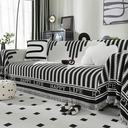 ZCXRYFL Plaid Ou Jeté De Canapé Lavable Housse De Canapé en Forme De L/U 1/2/3/4 Places Couverture De Canapé en Chenille Serviette De Canapé Universelle pour Chaise Et Lit(180X150cm,Black)
