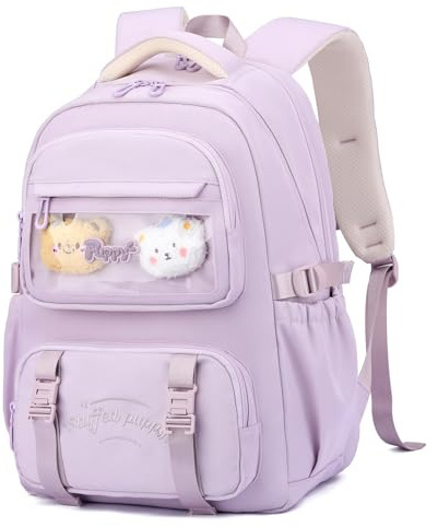 Amythe Sac à Dos Collège Fille Cartable Fille Primaire, Grand Volume Sac Décontracté Adorable, Accepte 15.6 Ordinateur Portable, Idéal pour École Primaire et Collège - Violet