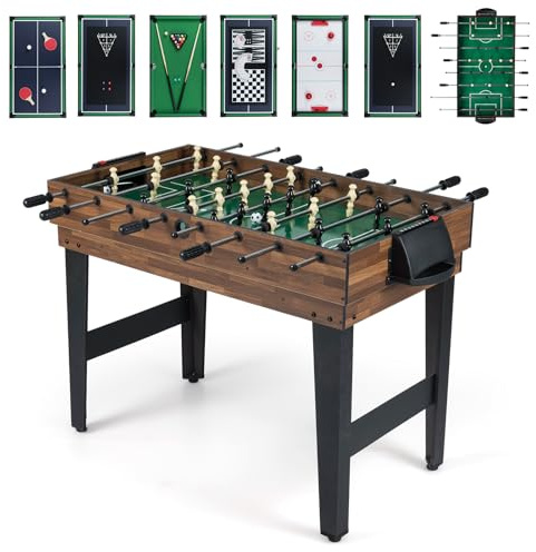 Giantex 10-in-1 Multi Game Table, Combo Game Table Set w/Hockey, Foosball Pool Ping-Pong Chess Cards Checkers Bowling, Shuffleboard, Backgammon, Adult Size Foosball Table for Game Room, Family (Brown)
