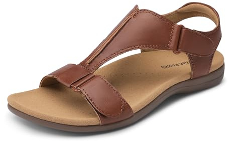 DREAM PAIRS Women Flat Sandals Arch Support T-Strap | adjustable custom straps, rugged non-slip TPR outsole, versatile for travel & daily wear