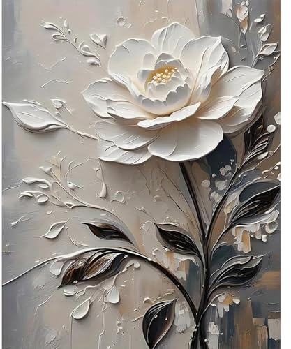 Yaostarart Pintura por números Adultos Flores Blancas, Veces por Números para Adultos, Pintura de flores DIY por Numbers Adultos para Regalos Decoración del Hogar 40 x 50 cm