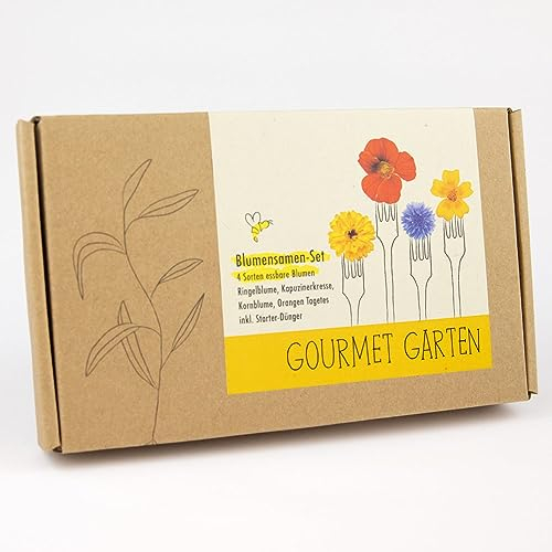 Blumensamen-Geschenkset GOURMET BLUMEN - 4 Sorten essbare Blüten, mit biologischem Starterdünger