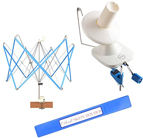Olikraft Crochet Yarn Winder for Crocheting and Umbrella Swift (with Skein Holder) Set - Yarn Spinner for Crocheting, Cake Ball Winder, Roller, Baller, Spooler