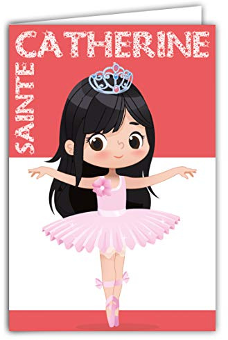 68-1098-B Card Happy St Catherine 25 November Wise Girl Brown Dancer Classic Tutu Ballerina Crown Princess Pink