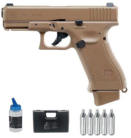 G-19X Coyote CO2 (6mm) | Pistola tattica semiautomatica Airsoft con caricatore grande + valigetta + CO2 e munizioni (Potenza: 0,9 joule)