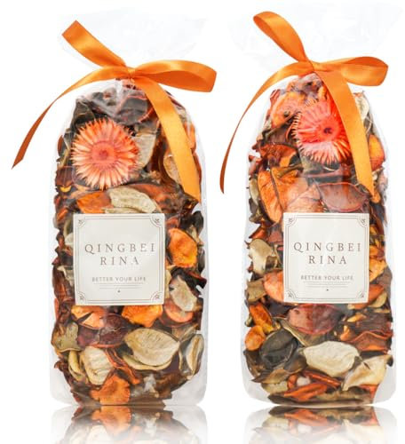 Qingbei Rina Autumn Pot pourri,Orange Scented Pot Pourri Dried Flower, Decorative Bowl Vase Filler,Table Wedding Party Decor,2 Bags,240g