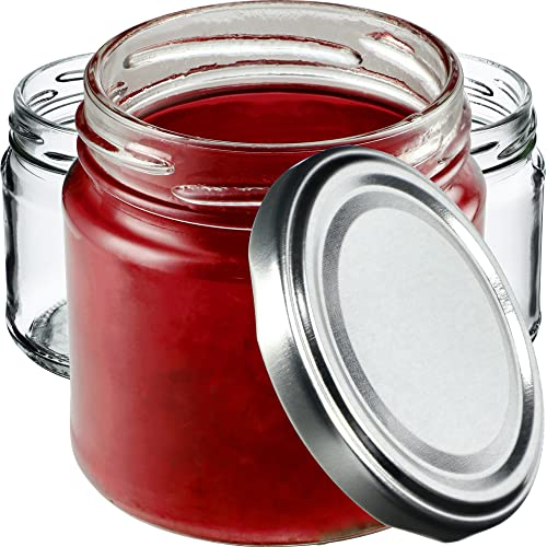 KADAX Lot de 10 petits bocaux de conservation 200 ml avec couvercle, fi66 mm, mini bocaux pour miel et épices, bocaux hermétiques, bocaux, bocaux, bocaux, bocaux ronds, verres (argent)