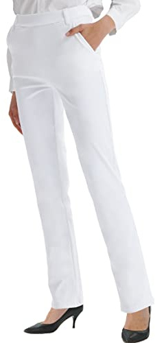 LaiEr Femmes Bootcut Pantalon Bureau Business Casual Yoga Travail Pantalons avec Poches Jambes Droites Pantalons Femmes Stretch Pantalons(Blanc, Small)