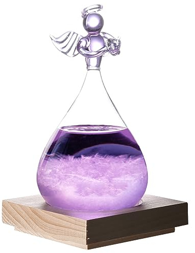 ANKROYU Botella de pronóstico del tiempo con soporte, estación meteorológica, bola meteorológica, forma de decoración de ángel, botella de vidrio con pronóstico del tiempo(Púrpura)