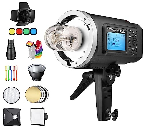 Godox AD600BM 600Ws GN87 HSS 1/8000s Flash Exterior de Estudio Monolight con Bowens Mount, Batería 8700mAh, 2.4G Wireless X System con 32 x32 Softbox, Reflector Standard, Snoot, Barn Door Kit