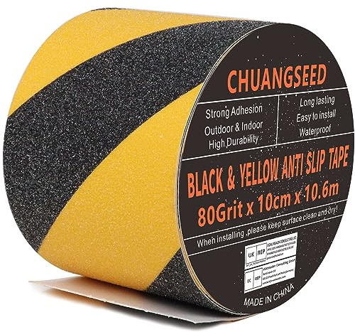 CHUANGSEED Heavy Duty yellow and black Anti Slip Tape 4 x 35Ft (10cm x 10.6m) High Traction strong grip Tape For Outdoor/Indoor Safety Non Skid Roll Traction Tread Warning Tape