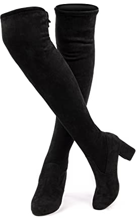 Hitmars Botte Hautes Femme Botte Longue Hiver Botte avec Bloc Talon Chaudes Mode Lacet Bottes Haute Bottes Genou Elastique Noir EU 39