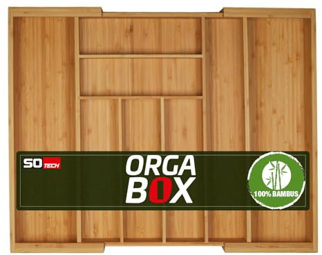 ORGA-BOX UNIVERSAL Range-couverts en bambou réglable pour largeur de tiroir 400-600 mm jusqu'à 8 compartiments pour profondeur de tiroir 473 mm (Dimension intérieure)