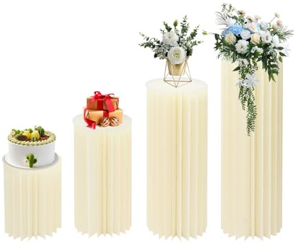 Donened – 4 stycken vaser för bröllop, kartong, blompelare, vikbar cylindervas med PVC-plattor, cylindriskt displaystativ, kartongvaser för bröllop, fest, trädgård (40 cm + 60 cm + 80 cm + 100 cm)