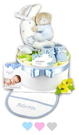 BEBÉCHUPETE Tarta de Pañales Personalizada DODO T - Canastilla bebe - Regalo bebe recien nacido niño/a - Cesta bebe recien nacido niño - Regalos para bebes recien nacidos (Azul)
