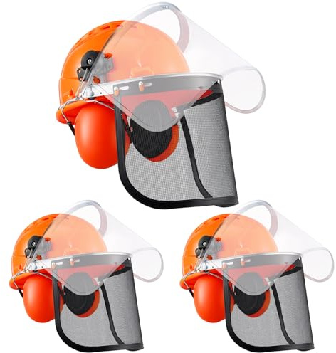 Duraaamo 3 Set Forestry Safety Helmet Chainsaw Helmet with Mesh & Clear PC Face Shield and Ear Muffs for Weed Whacking 6 in 1 Forestry Cap Style Hard Hat Cutting Chainsaw Face Shield Hard Hat Adapter