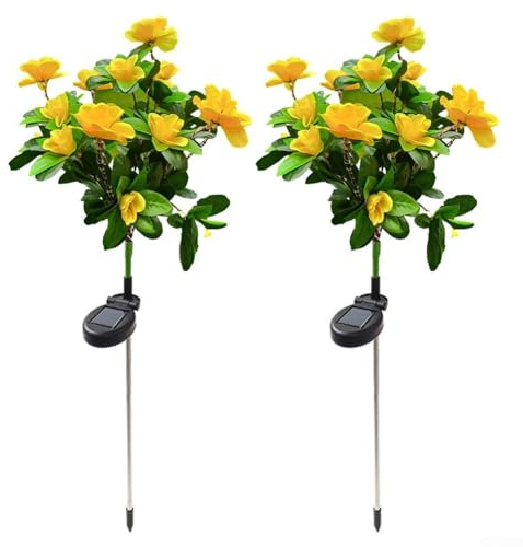 Solar Rhododendron Lights Set of 2, Flexible Flower Stake Lamps for Outdoor Garden Lighting, Waterproof Design (Yellow)