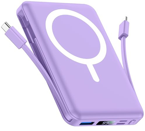 Vexnara para Magsafe Power Bank, 10000mAh Magnético Bateria Externa Carga Rapida, Inalámbrico Bateria Portátil Powerbank con USB-C y Pantalla LED para iPhone 17/16/15/14/13/12 Serie (Púrpura)