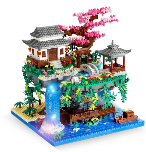 QGGQ Baumhaus Bauklötze Kit Pfirsichblüten Teich Japan Blumen Haus Mini Bausteine，Klemmbausteine Pflanzen Architecture Japan Ideas Deko Geschenk für Erwachsene, 14 Jahre+ 3320PCS